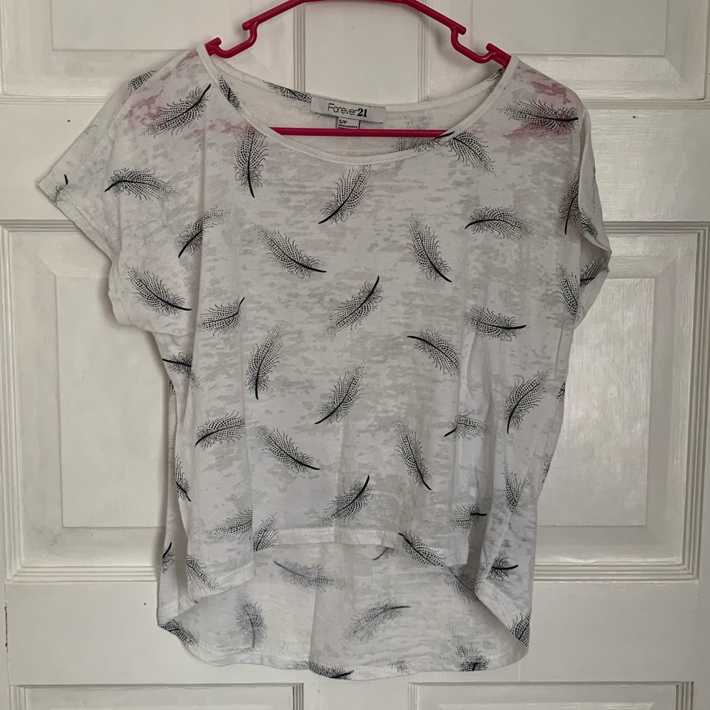 Forever 21 Small Sheer Short Sleeve HiLow Crop Top